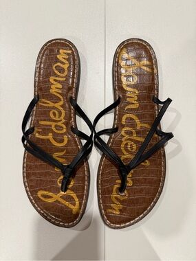 Sam Edelman Brown Croc-Embossed Footbed Black Strappy Sandals